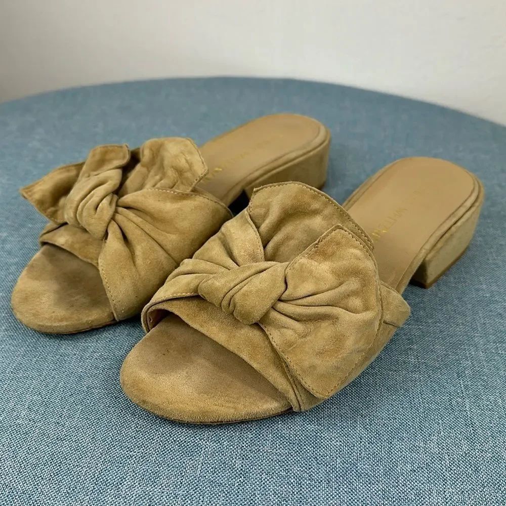 STUART WEITZMAN Suede Beige Bow Accents Mule Sandals Slides Size 7 M